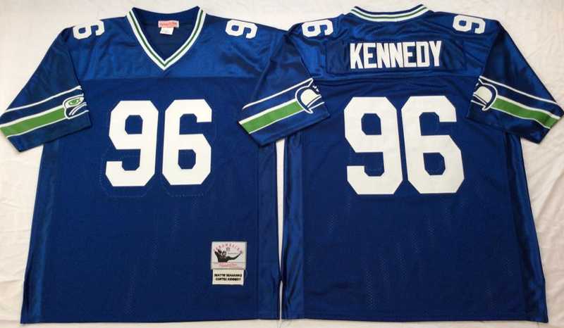 Seahawks 96 Cortez Kennedy Blue M&N Throwback Jersey->nfl m&n throwback->NFL Jersey